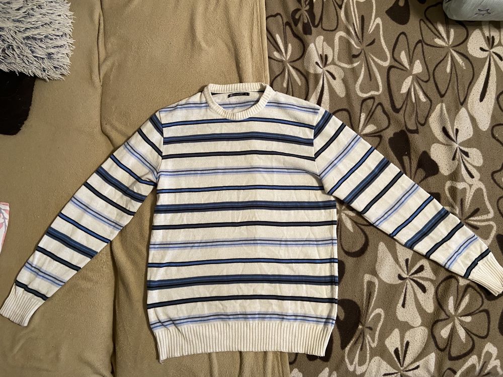 Sweter męski biały w paski XL