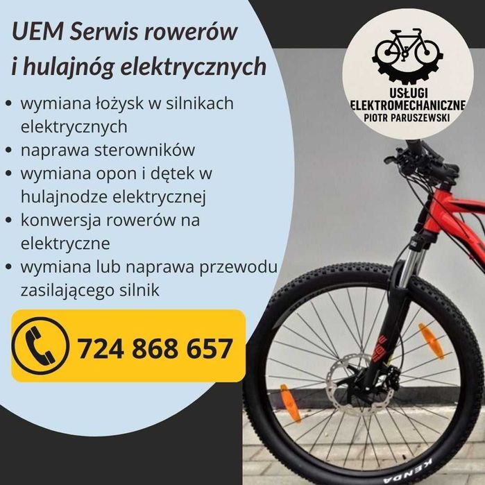 Naprawa rowerów elektrycznych, konwersje rowerów na elektryczne.