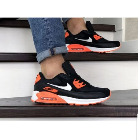 Кроссівки чоловічі в стилі  Nike Air Max  чорно білі\помаранчеві