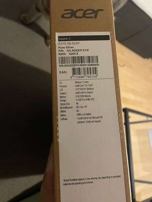 laptop Acer Aspire 3 i5-1135G7/8GB/512GB/Win11 srebrny (15,6”)