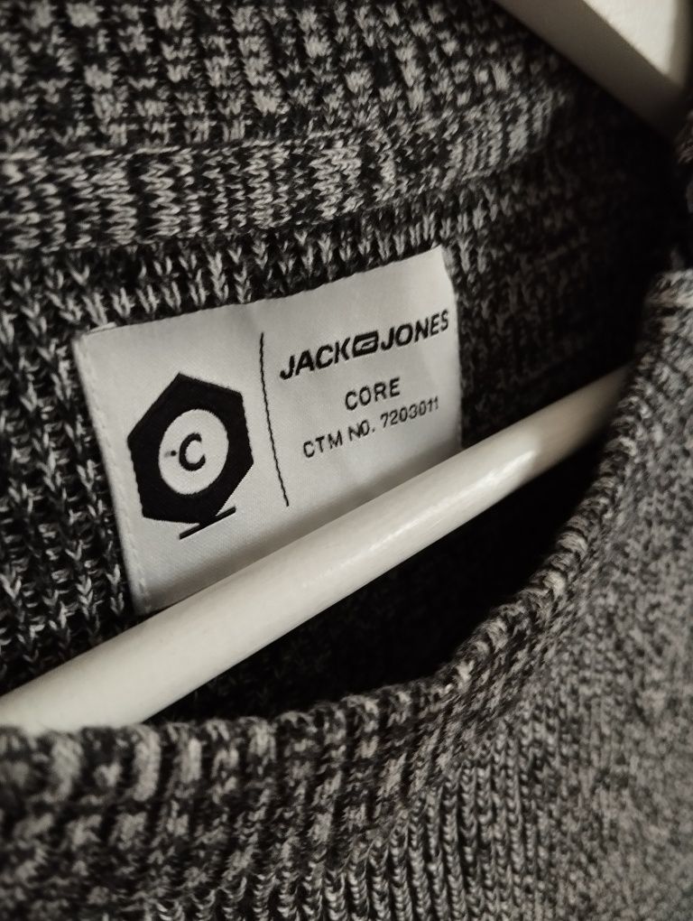 Bawełniany męski melanż sweter, dekoracyjny suwak r. S Jack&Jones