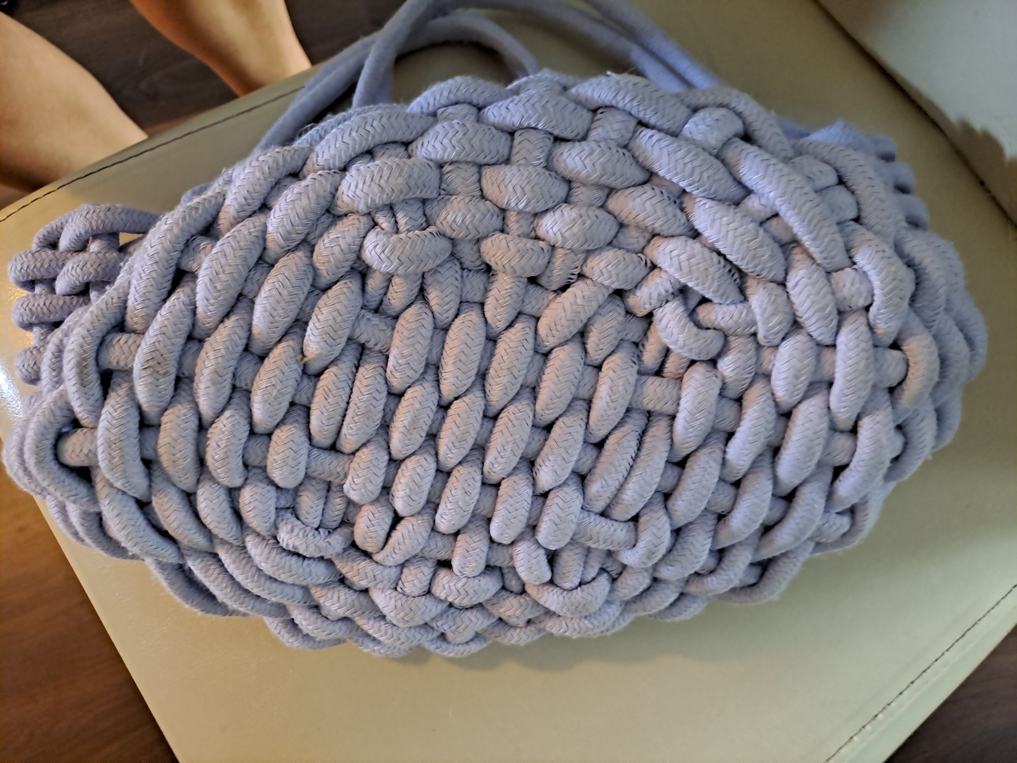 Liliowy koszyk torebka ze sznurka hand made