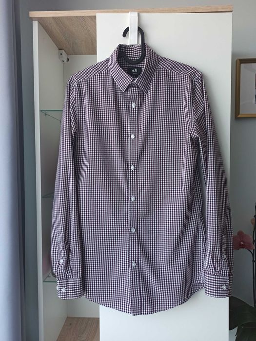 Koszula H&M bordowa kratka XS Slim Fit