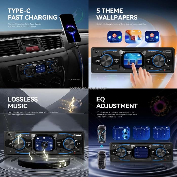 Rádio 1Din Ecrã Tátil 2.17" | Bluetooth | USB-C Carga Rápida | Novo