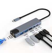 USB HUB Хаб для макбука, телефона  TypeC 4k HDMI + PD+USBC+USB3.1+RJ45