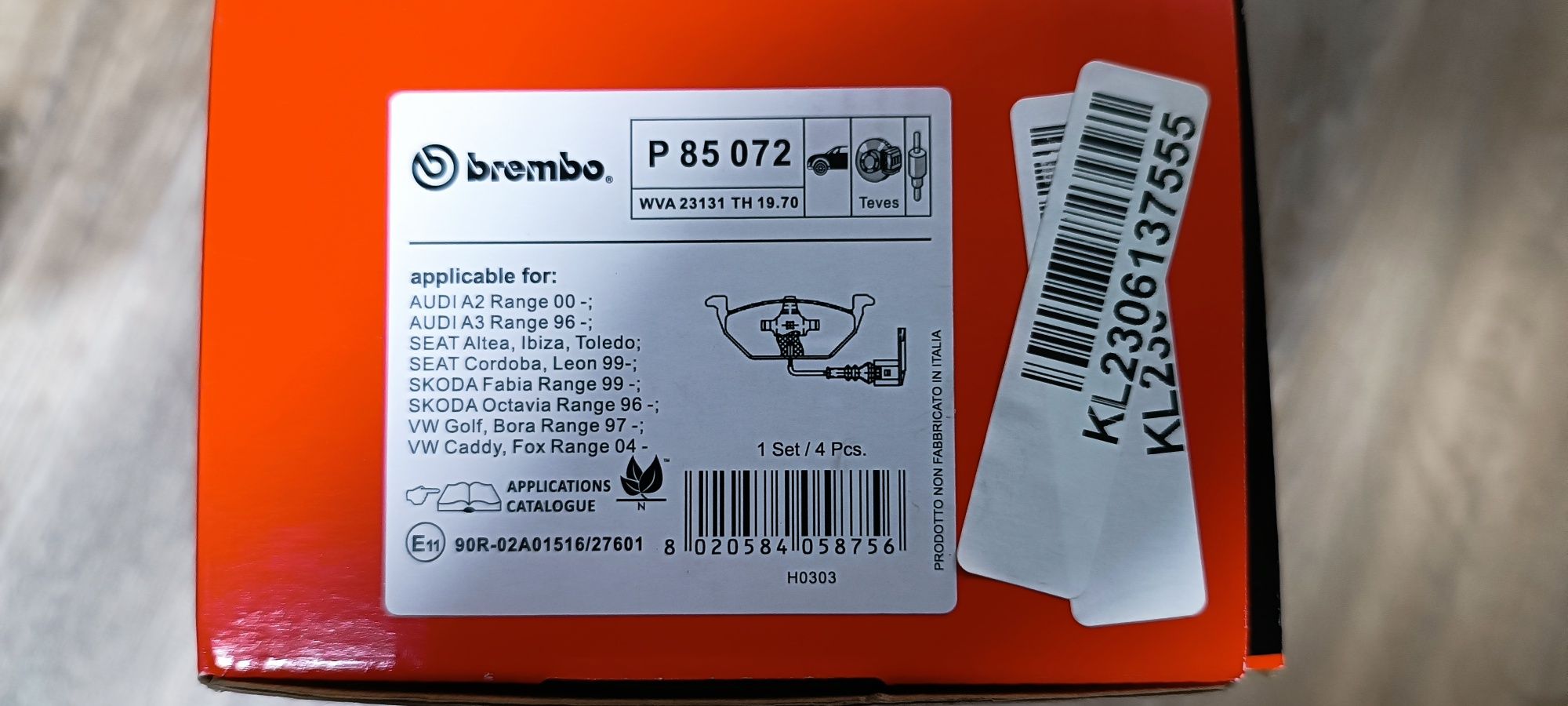Колодки тормозные передние brembo P 85 072