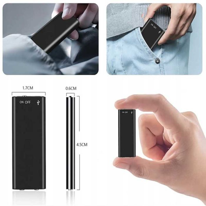 Mini dyktafon podsłuch 16GB aktywacja głosem szpiegowski ukryty