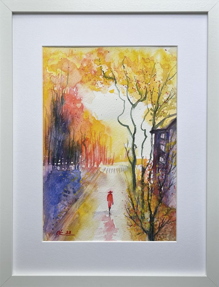 Pintura a Aguarela com moldura. Outono/ framed original art. Autumn