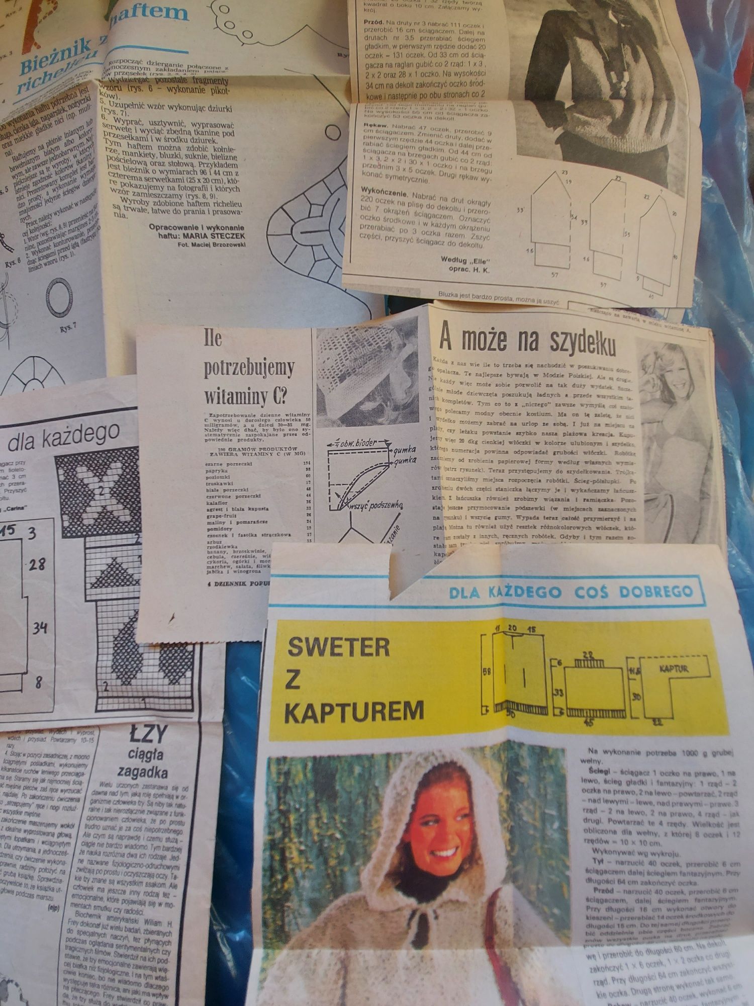 Wycinki z starych gazet wykroje hafty 13sztuk 1979r/86/88r