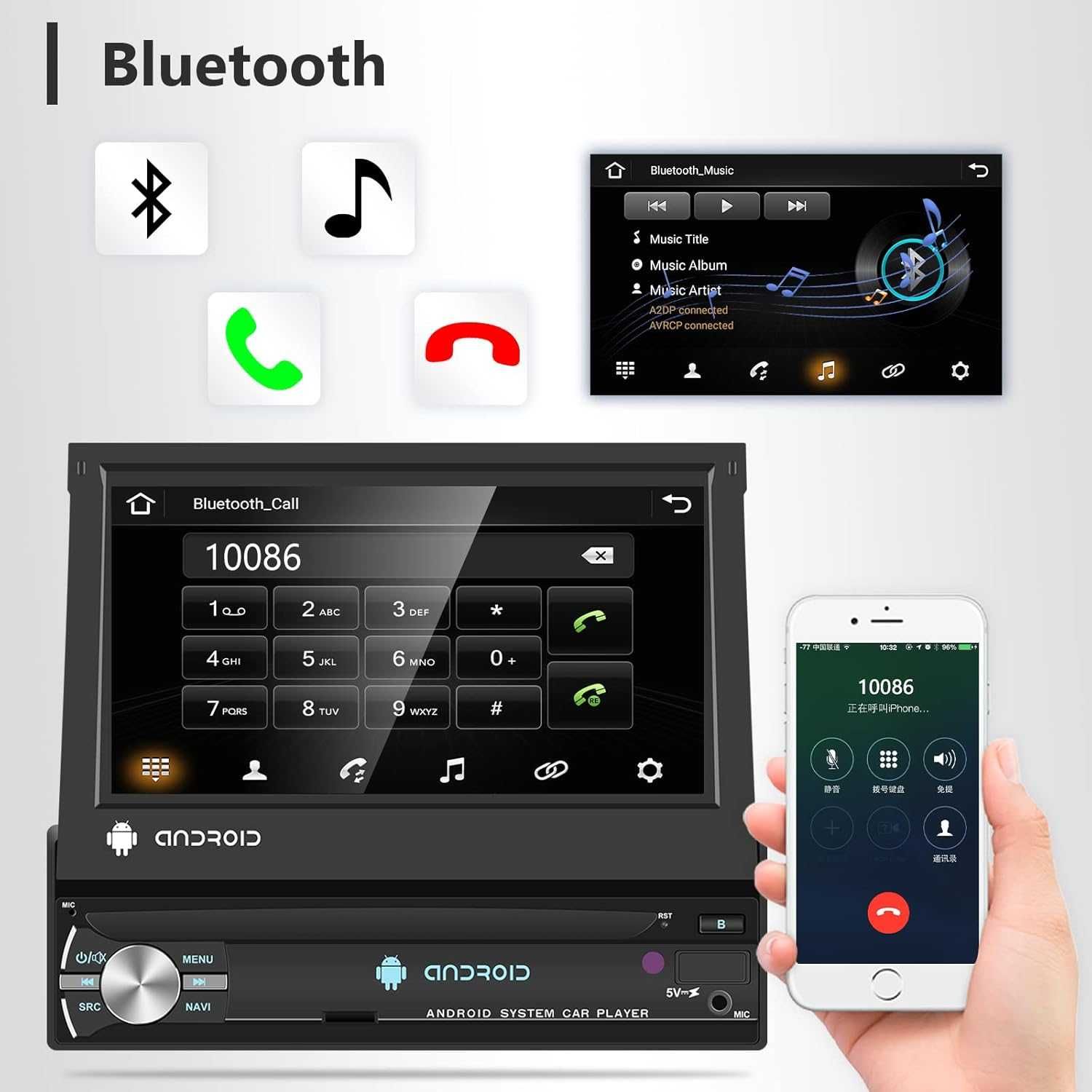 Radio 1 DIN android, ekran 7" GPS, , Bluetooth + KAMERA