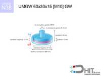 UMGW 60x30x15 [M10] GW [N38] to mocny magnetyczny uchwyt z gwintem
