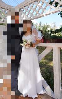Весільна сукня біла атлас + шифон