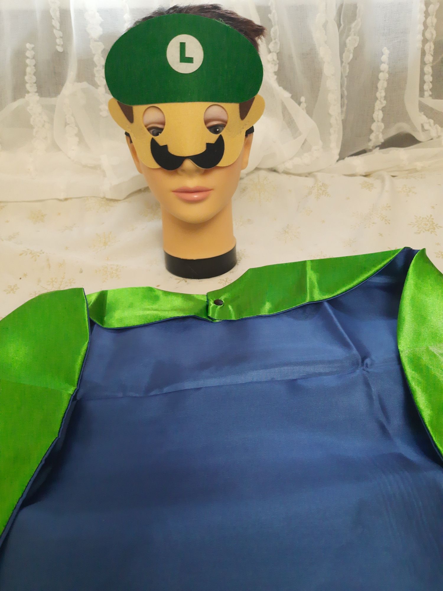 Strój przebranie nowe Luigi Super Mario peleryna maska rozmiar 104 uni