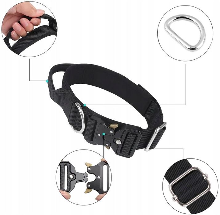 Mega Mocna Solidna Obroża Taktyczna Do Dużego Psa Metalowa Klamra 45-6