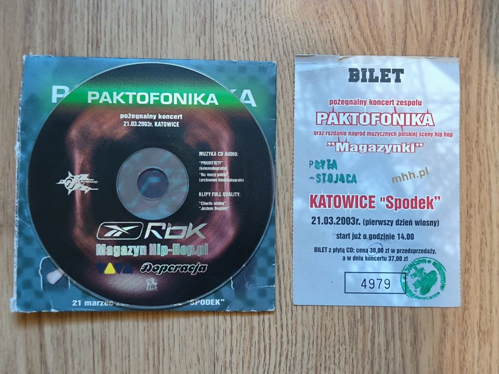 Oryginalna Płyta CD Paktofonika+Bilet Pożegnalny Koncert Katowice 2003