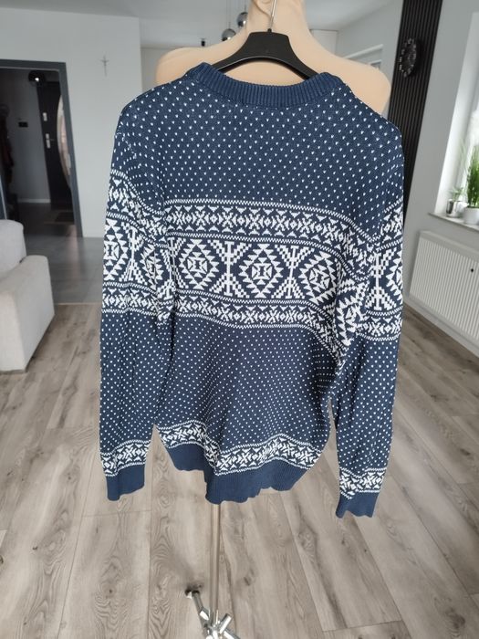 R.L granatowy sweter męski we wzory zimowy święta