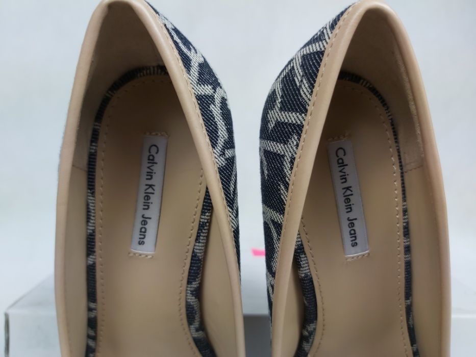 Ekskluzywne sandały czółenka CALVIN KLEIN espadryle koturny sznurek 37