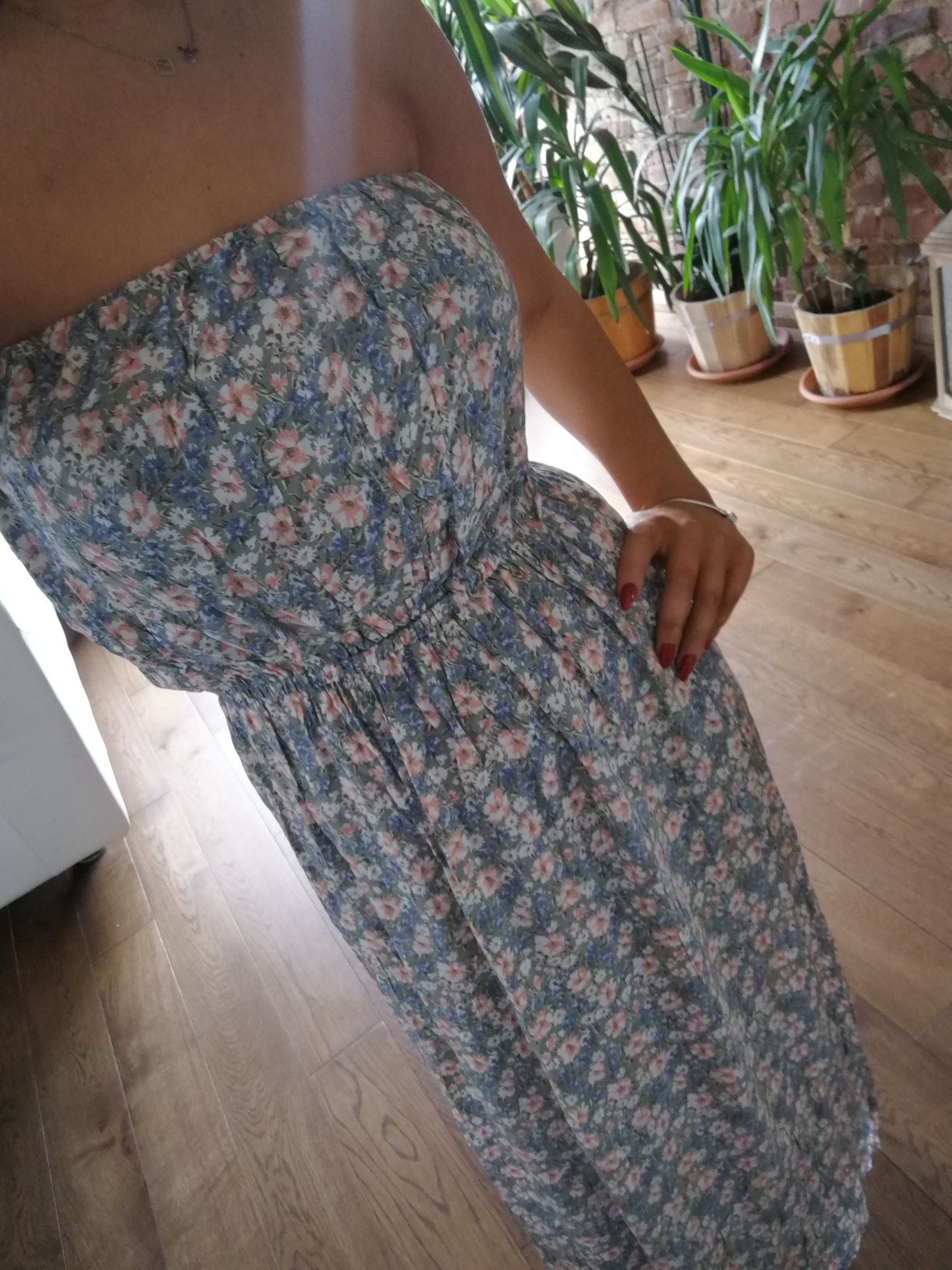 Długa sukienka w kwiatki New Look r. S/M, sukienka bez ramiączek
