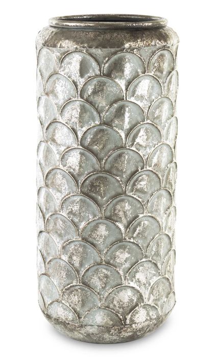 Srebrna Wysoka Osłonka Metalowa Tłoczona Wazon Donica Retro 141097