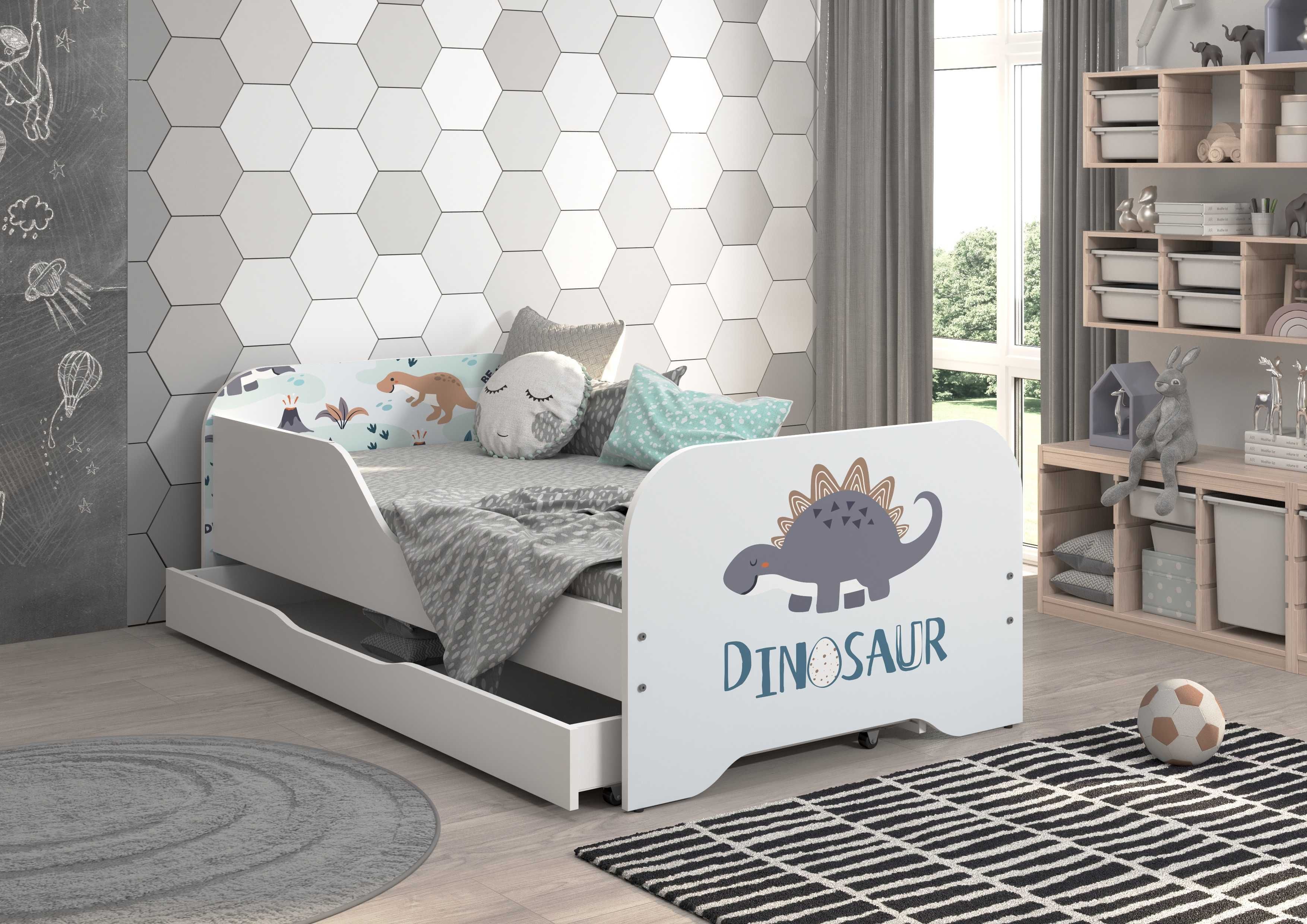 Łóżko dziecięce MIKI dla dziecka 160x70 + materac DINOZAURY wzory!