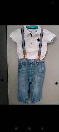 Jeansy szelki H&M i polo rozm 74