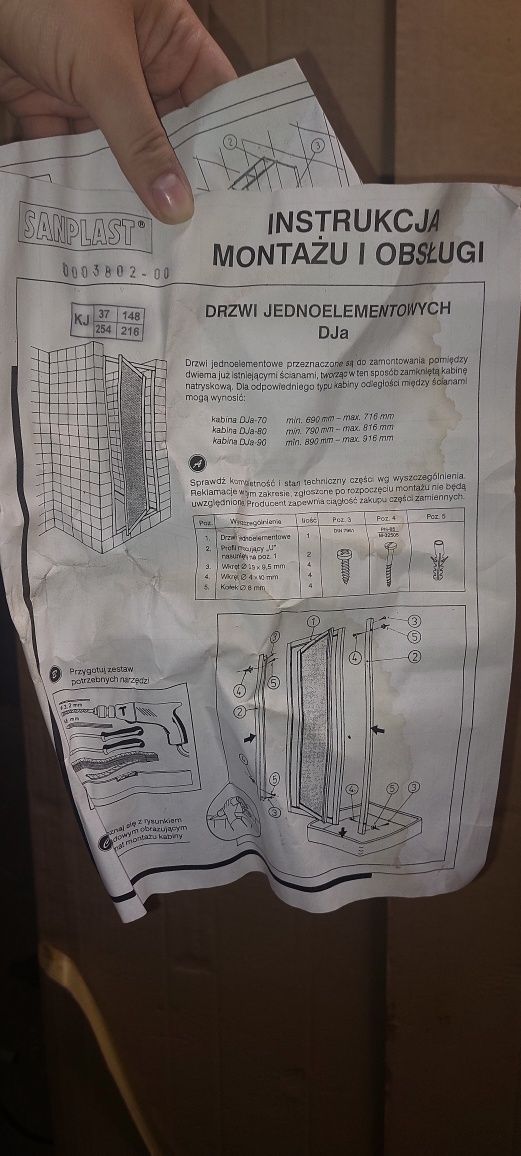 Drzwi prysznicowe Sanplast model DJa