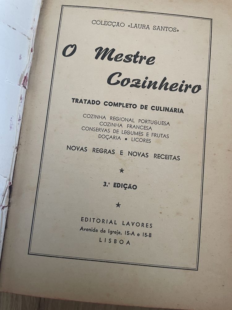 Livro RARO O Mestre Cozinheiro