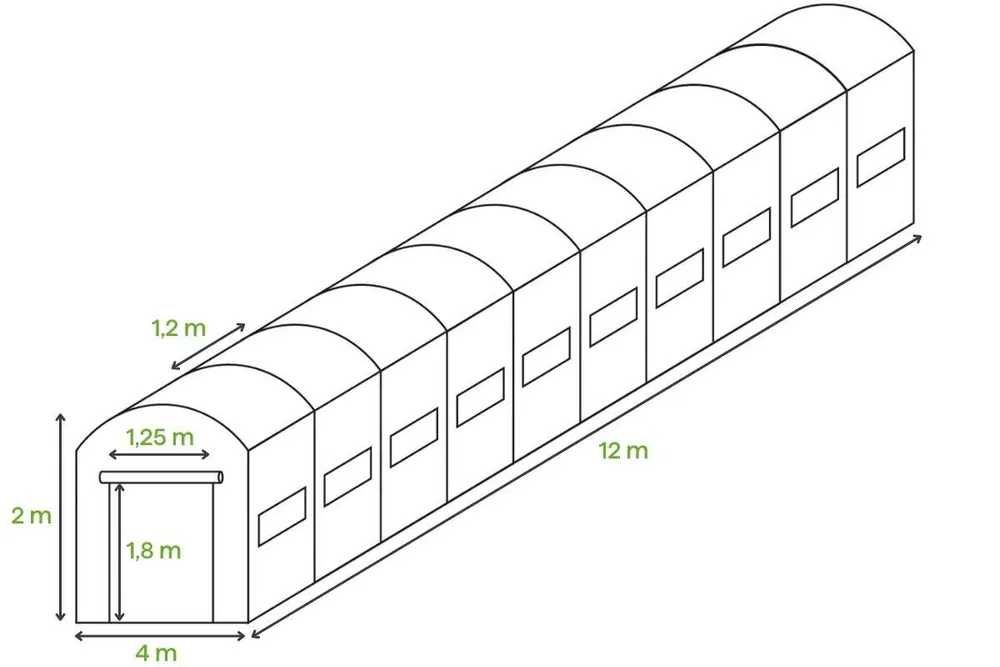 DUŻY TUNEL FOLIOWY 4 x 12 x 2 m - 48m2 podwójne drzwi 20 Okien Okazja!