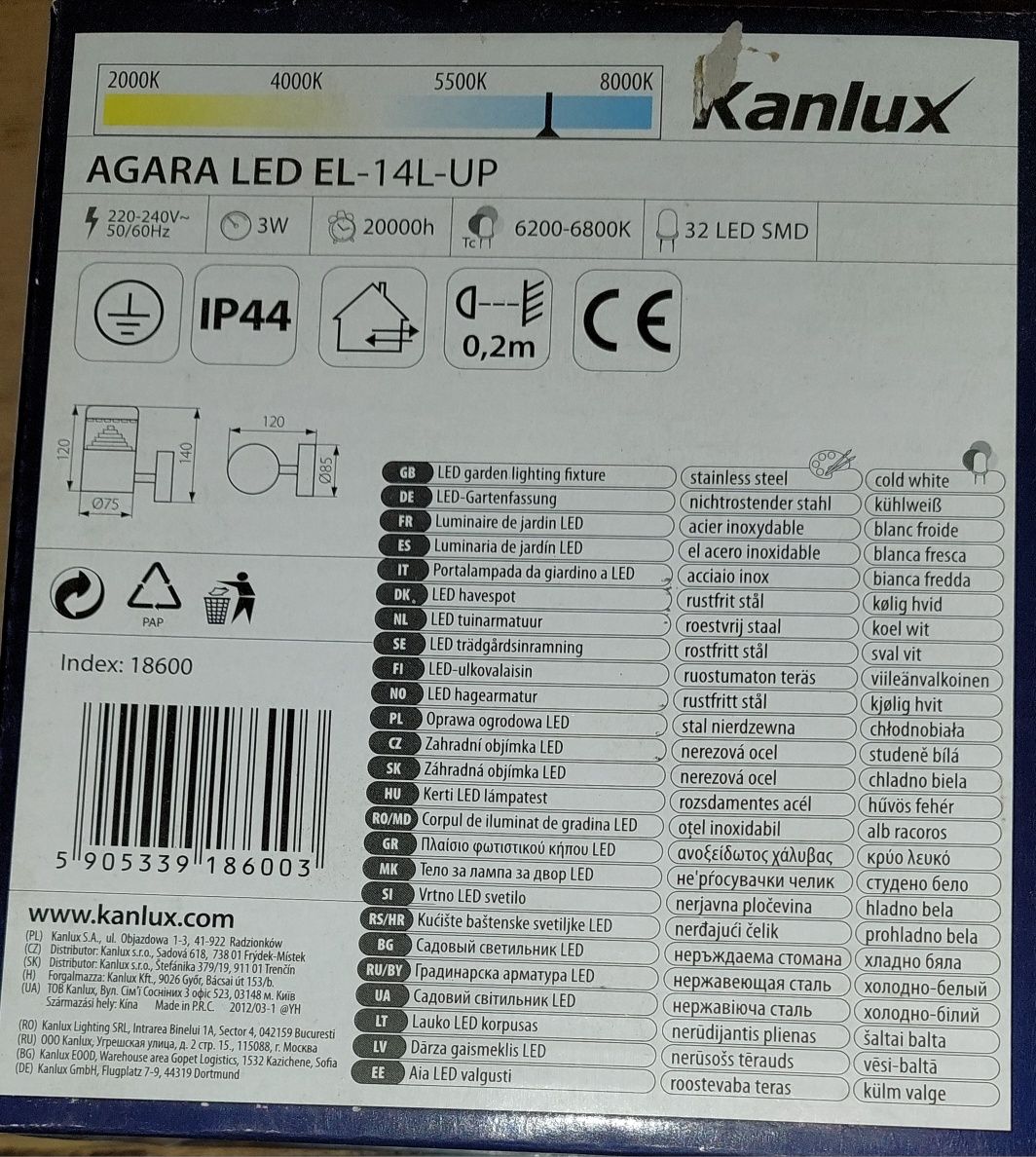 Парковий світильник Kanlux -AGARA LED EL -14L-UP
