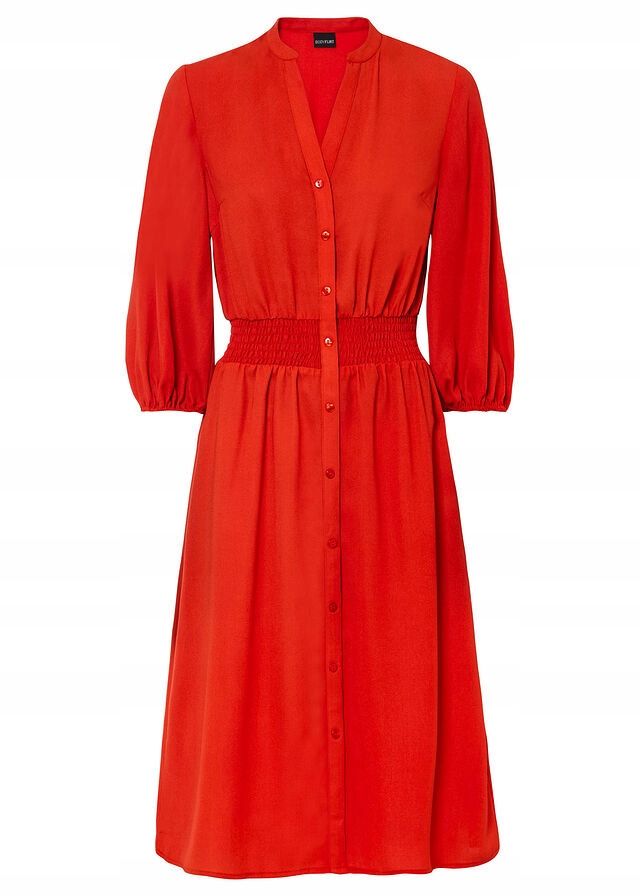 B.P.C czerwona sukienka midi z krepy 44.