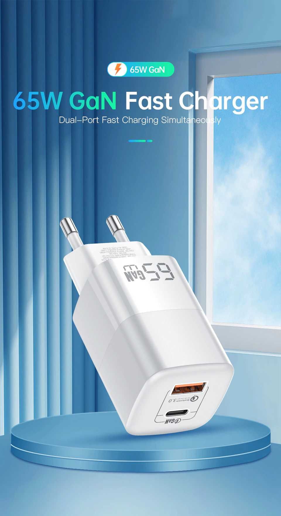 Зарядний пристрій KUULAA 65W GaN Fast Charger C+A (RY-U65A)