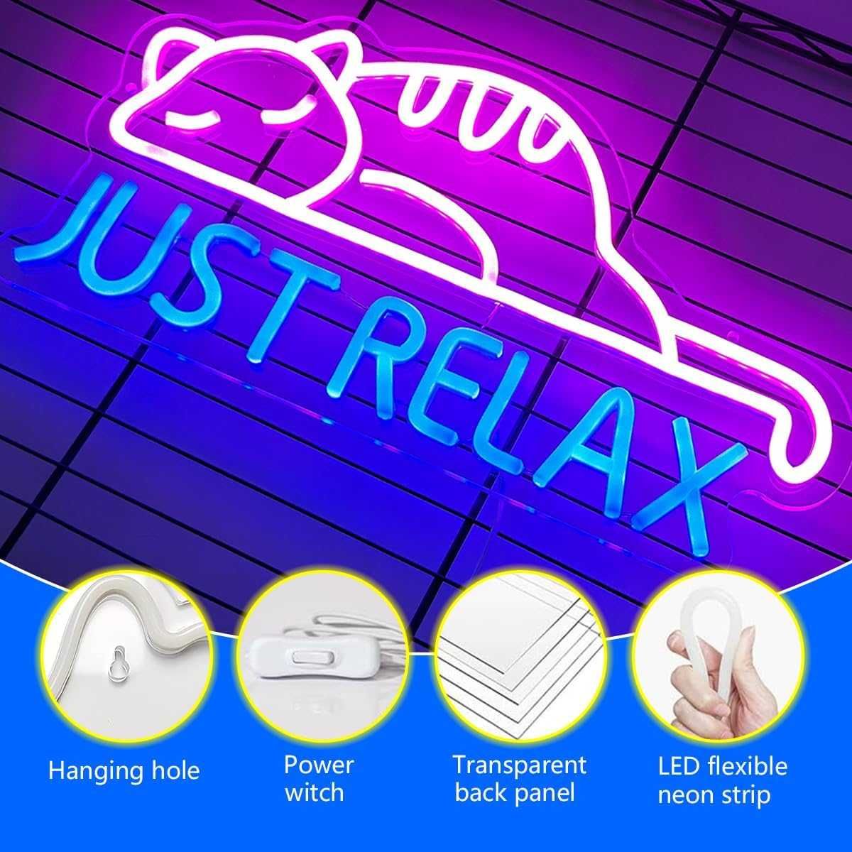 Reclamo Luminoso Néon LED em Acrílico para Decoração - Just Relax