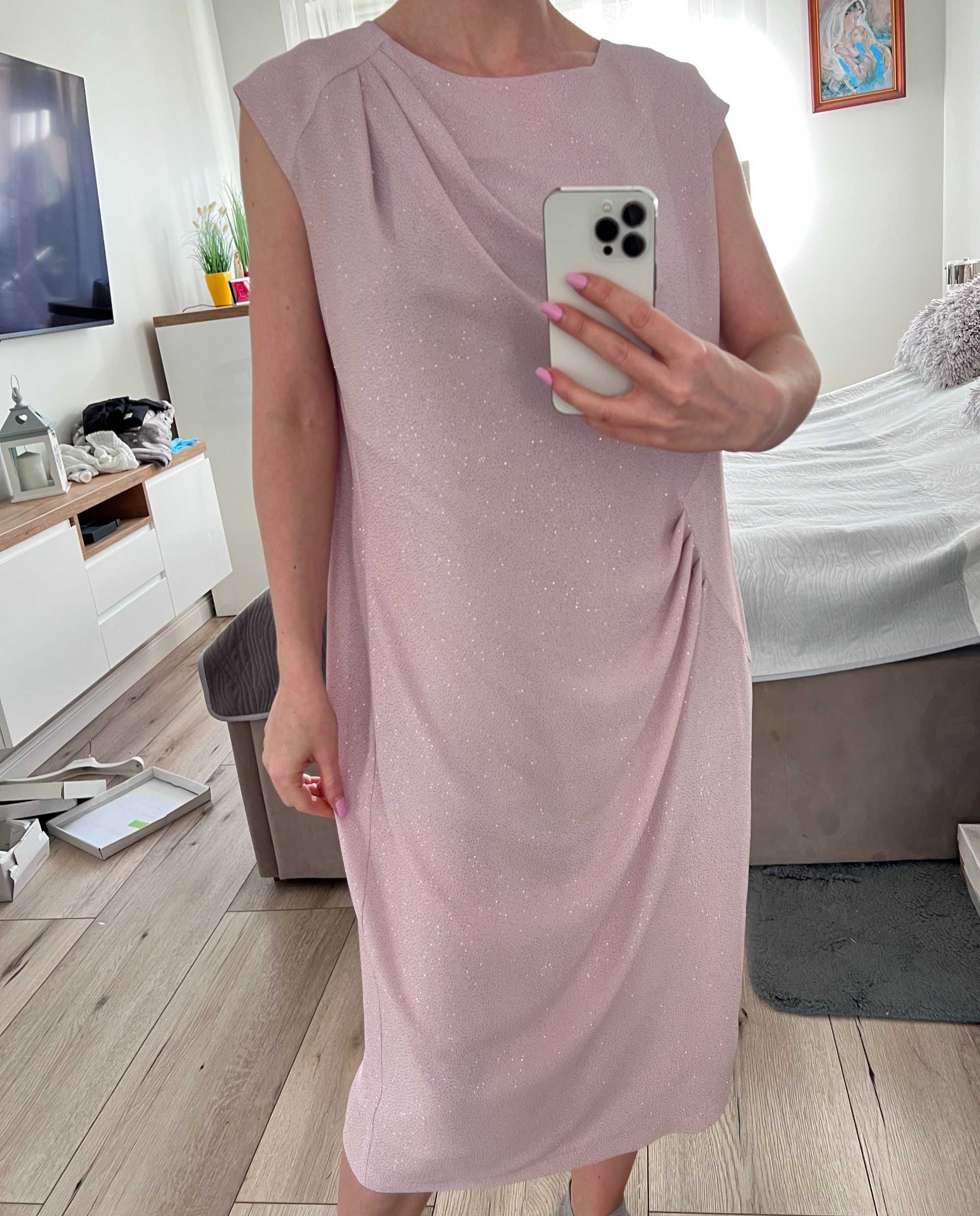 Różowa sukienka błyszcząca tunika XL XXL