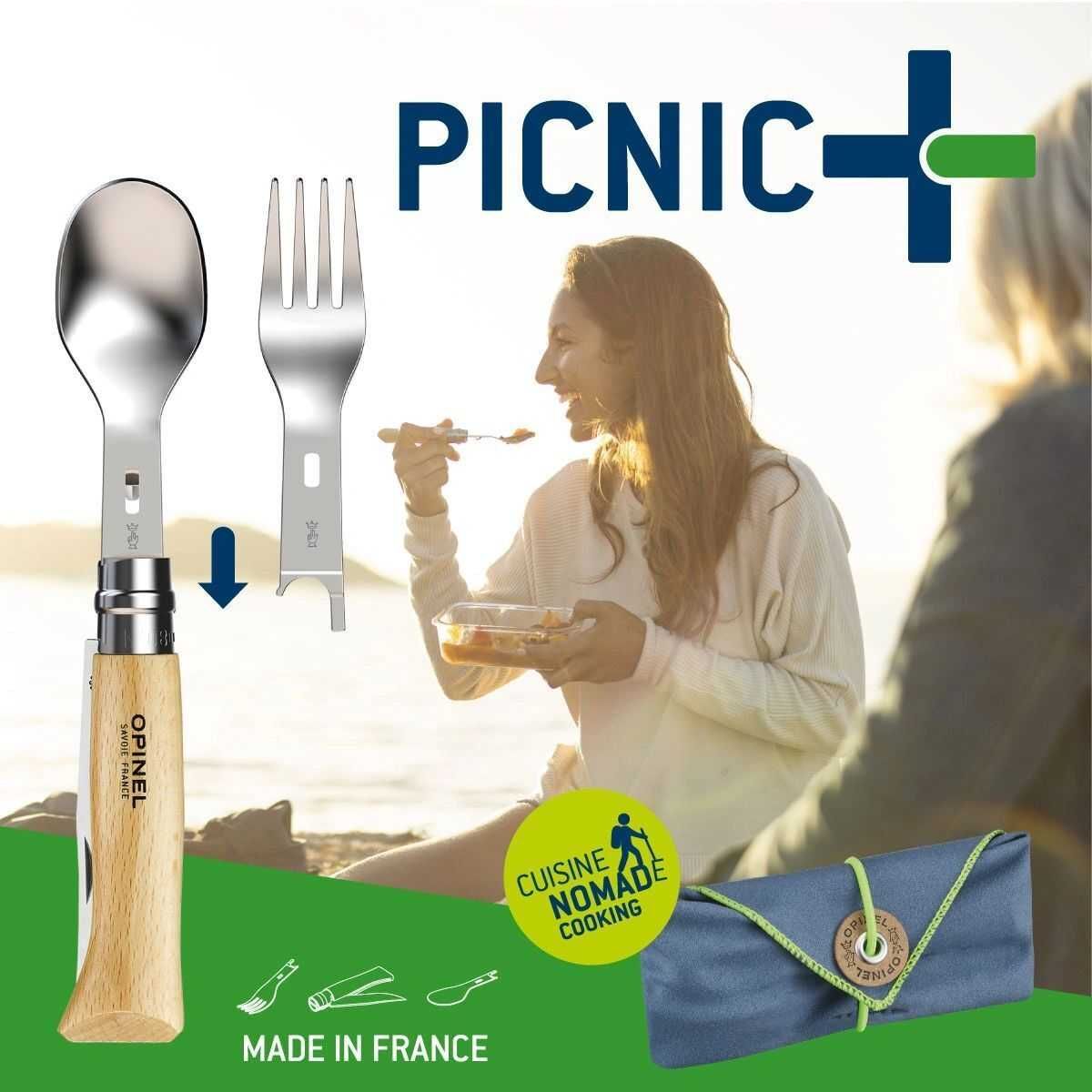 Набор столовых приборов Opinel №8 VRI Picnic+ (Нож, вилка, ложка)