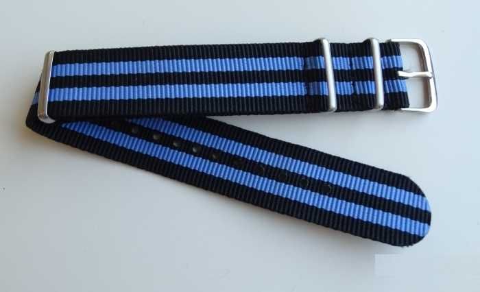 Pasek NATO do zegarka 22mm nylonowy strap czarno niebieski