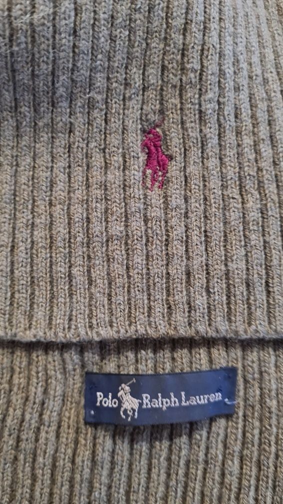 Szal Szalik Polo Ralph Lauren. Wełna dzianina. Kolor Khaki Zielony