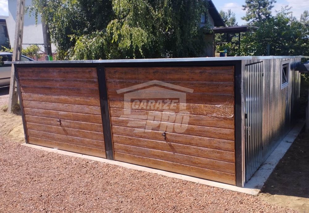 Garaż blaszany 6x6 2x Brama + drzwi 2x okno pod ocieplenie GP205