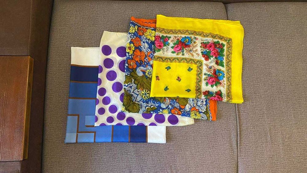 Разные платки, фиолетовый, желтый, синий, разноцветный набор платков