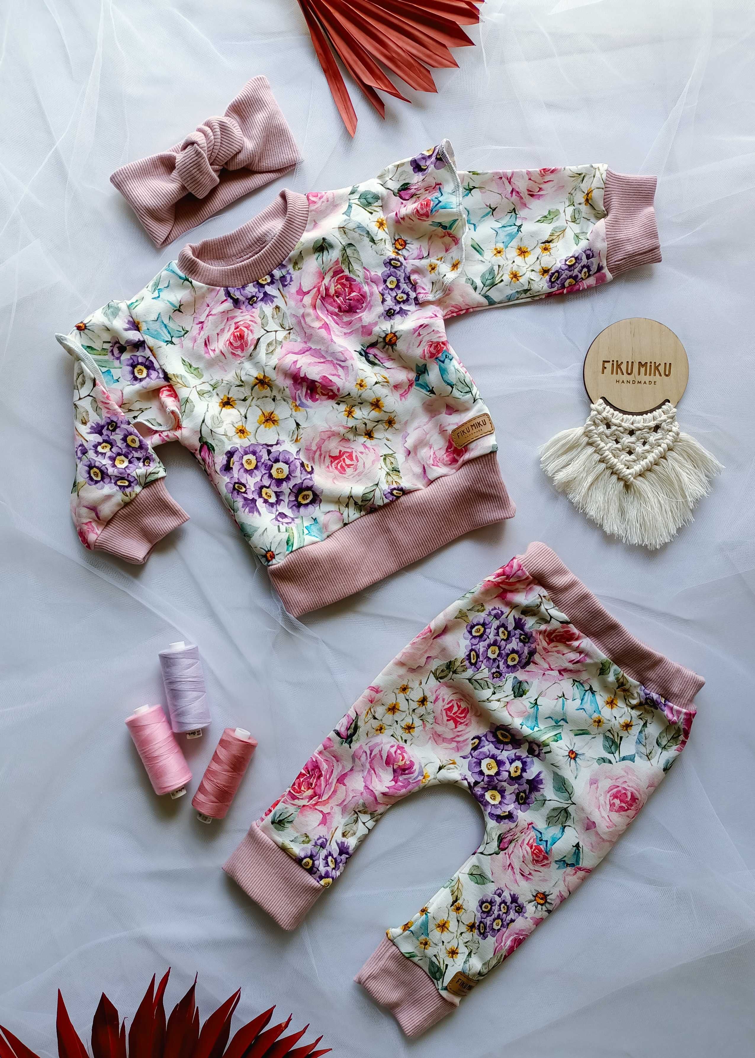 Handmade bluza+spodnie, kwiatowy zestaw dresowy 56/116 cm, różne wzory