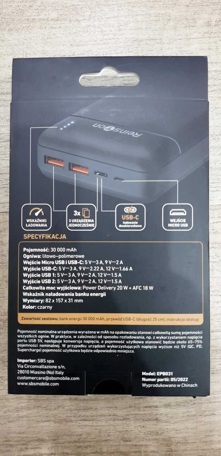 Power Bank Reinston EPB031 30000 mAh, швидкісний павербанк для мобілки