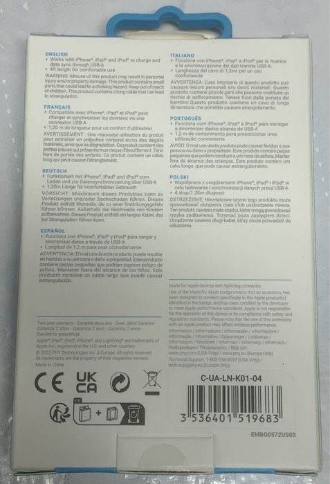 PNY USB Lightning Cable, Black, 1.2 m64550979667075121