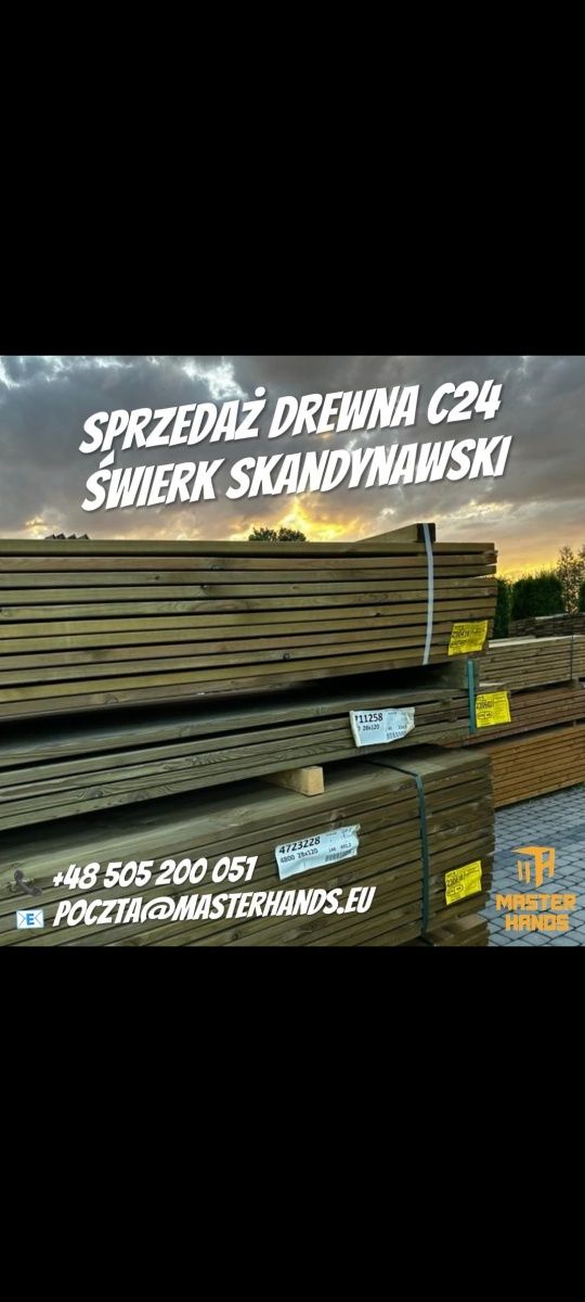 Drewno konstrukcyjne C24 kantowki , swierk skandynawski 45x95