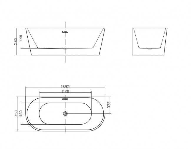 BRAIDER Akrylowa Wanna Wolnostojąca RESTIA 170 cm Biała Przyścienna