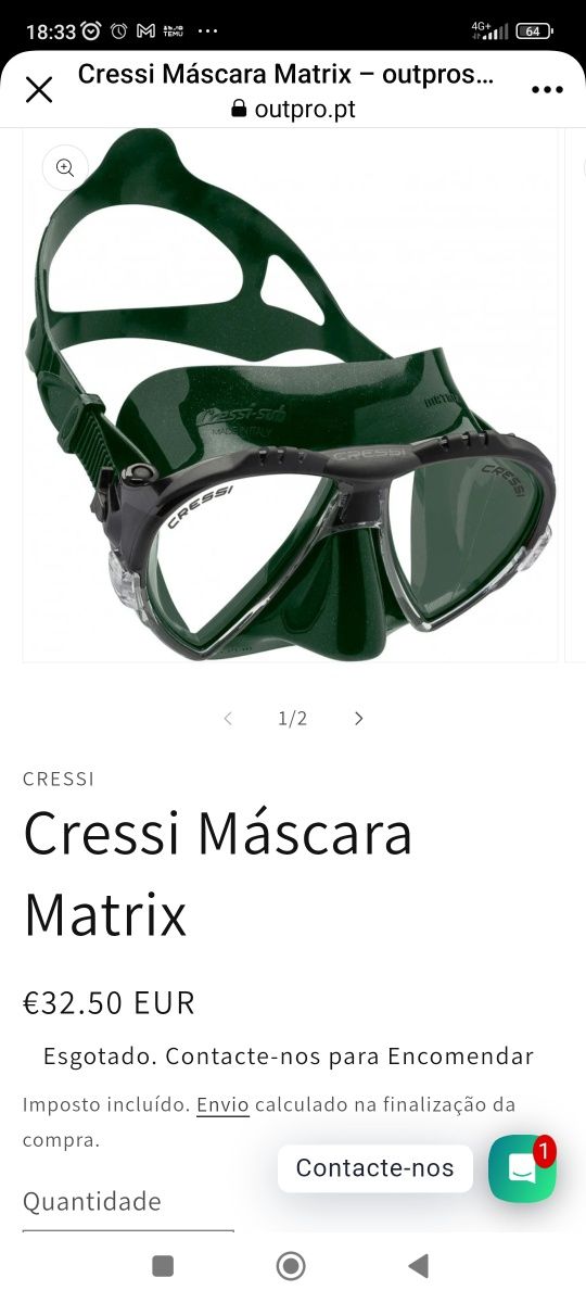 Máscara Cressi-Sub modelo Matrix