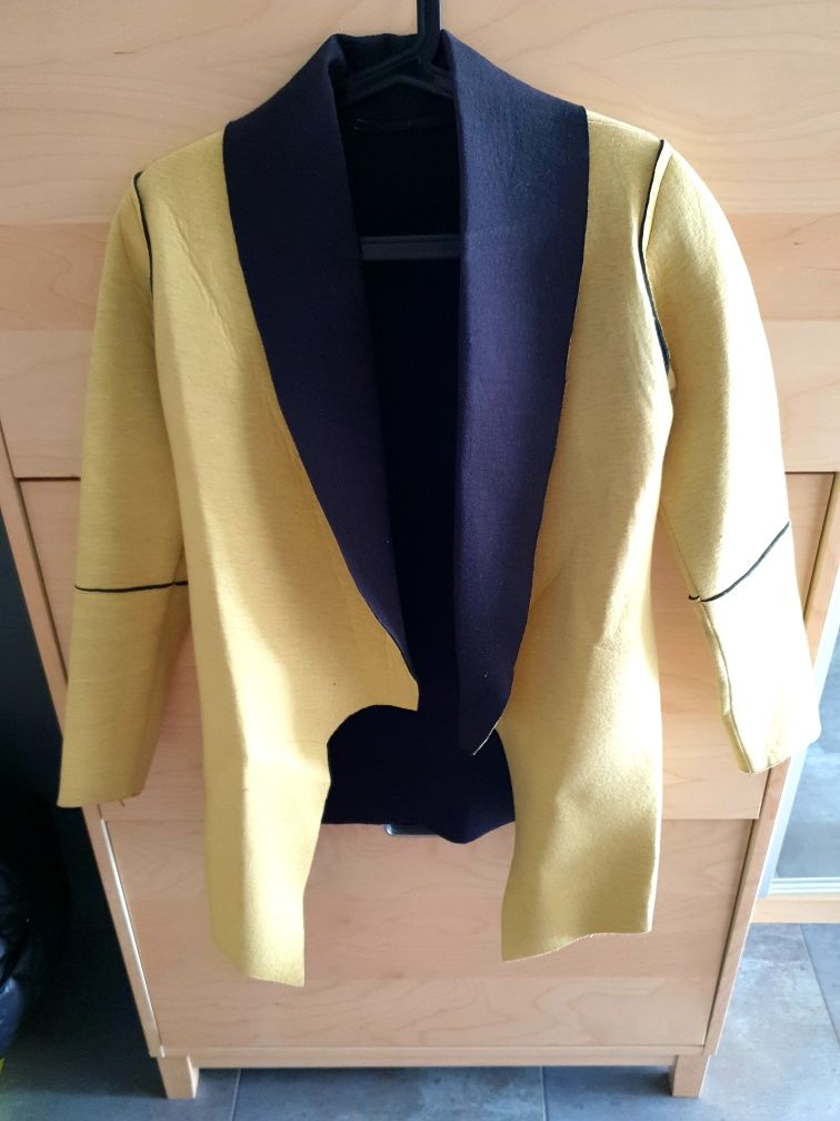 Płaszcz, kardigan, sweter, na wiosnę żółty i czarny