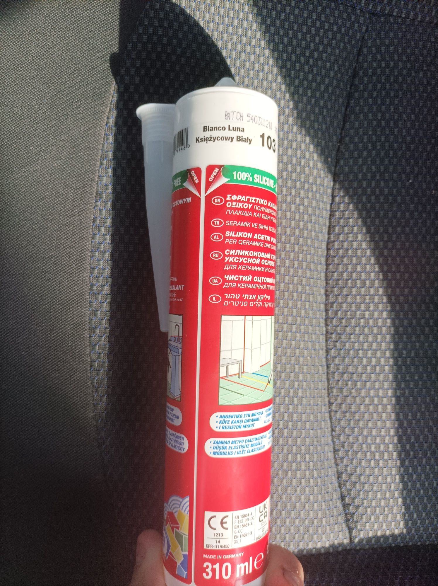 Silikon sanitarny Mapesil, kolor 103 księżycowy biały