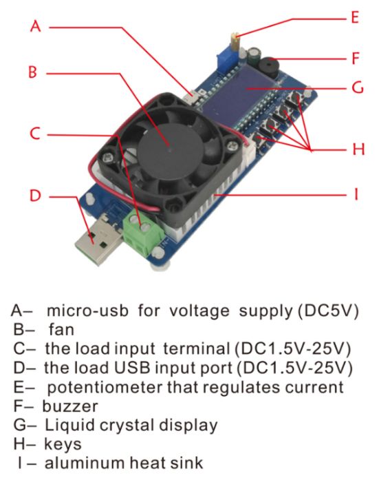 35W USB Tester capacidade Baterias - Carga Electronica