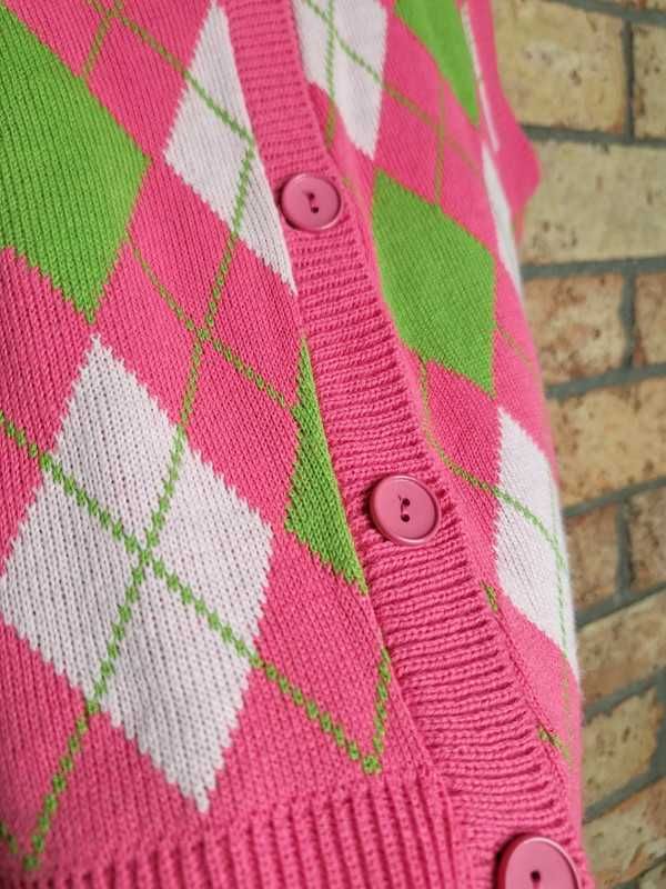 Kamizelka sweterkowa bezrękawnik na guziki różowa w romby modna 38 M