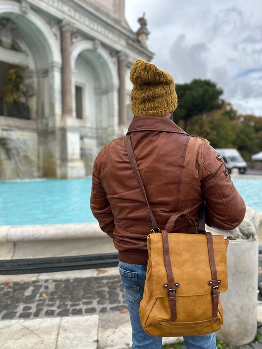 Stylowy skórzany włoski plecak vintage - Unisex