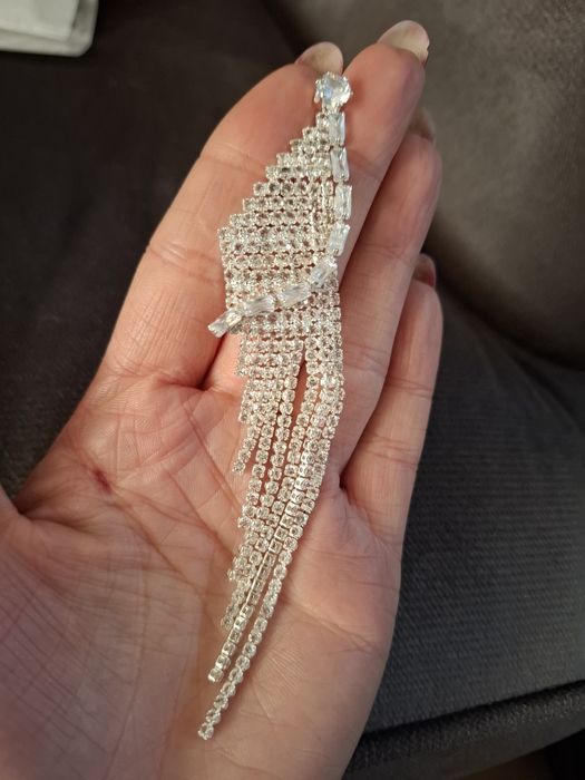 Kolczyk jeden długi cyrkonie srebrne